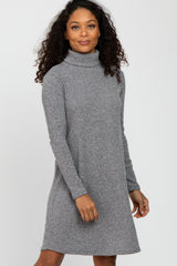 Grey Ribbed Turtleneck Maternity Dress