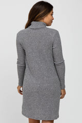 Grey Ribbed Turtleneck Maternity Dress