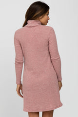 Pink Ribbed Turtleneck Maternity Dress