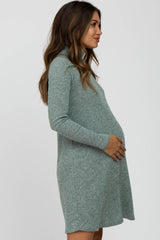 Sage Ribbed Turtleneck Maternity Dress