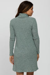 Sage Ribbed Turtleneck Maternity Dress