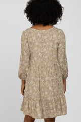 Taupe Floral Button Front Tiered Dress