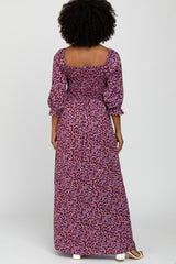 Burgundy Floral Smocked Maxi Dress