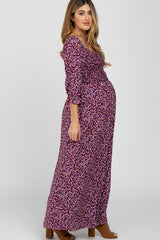 Burgundy Floral Smocked Maternity Maxi Dress