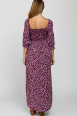 Burgundy Floral Smocked Maternity Maxi Dress