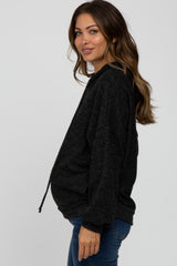 Black Brushed Knit Maternity Hooded Sweatshirt