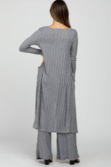 Heather Grey Ribbed Sleeveless Jumpsuit Cardigan Maternity Set