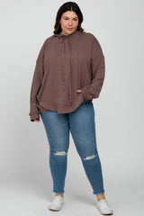 Mocha Soft Brushed Hooded Plus Top