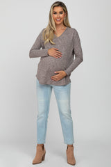 Mauve Brushed V-Neck Long Sleeve Maternity Top