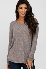 Mauve Brushed V-Neck Long Sleeve Maternity Top