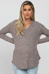 Mauve Brushed V-Neck Long Sleeve Maternity Top