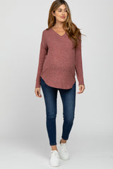 Pink Brushed V-Neck Long Sleeve Maternity Top