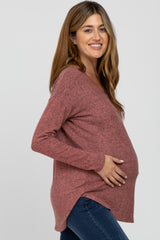 Pink Brushed V-Neck Long Sleeve Maternity Top