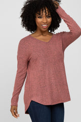 Pink Brushed V-Neck Long Sleeve Maternity Top