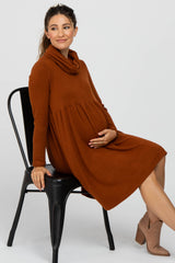 Rust Cowl Neck Maternity Dress