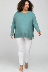 Teal Soft Brushed Knit Dolman Sleeve Side Slit Maternity Plus Top