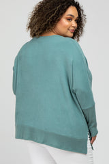 Teal Soft Brushed Knit Dolman Sleeve Side Slit Maternity Plus Top