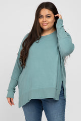 Teal Soft Brushed Knit Dolman Sleeve Side Slit Maternity Plus Top