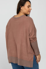 Mocha Soft Brushed Knit Dolman Sleeve Side Slit Plus Top