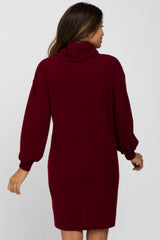 Burgundy Brushed Rib Turtleneck Maternity Dress