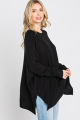 Black Soft Brushed Knit Dolman Sleeve Side Slit Top