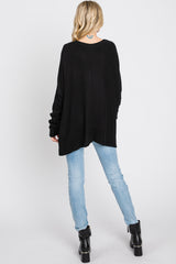 Black Soft Brushed Knit Dolman Sleeve Side Slit Top