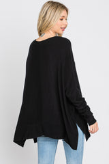 Black Soft Brushed Knit Dolman Sleeve Side Slit Top