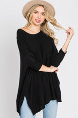 Black Soft Brushed Knit Dolman Sleeve Side Slit Top