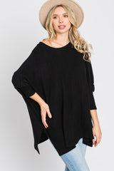 Black Soft Brushed Knit Dolman Sleeve Side Slit Top