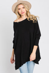 Black Soft Brushed Knit Dolman Sleeve Side Slit Top