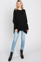 Black Soft Brushed Knit Dolman Sleeve Side Slit Top