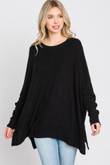 Black Soft Brushed Knit Dolman Sleeve Side Slit Top