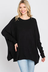 Black Soft Brushed Knit Dolman Sleeve Side Slit Top