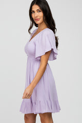 Lavender Smocked Front Ruffle Hem Dress