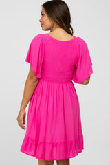 Fuchsia Smocked Maternity Dress