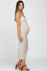 Beige Ribbed Maternity Midi Dress