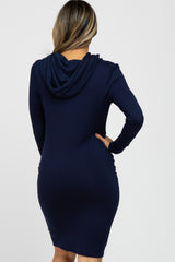 Navy Blue Ruched Hooded Dress