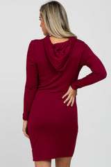 Burgundy Ruched Hooded Maternity Dress