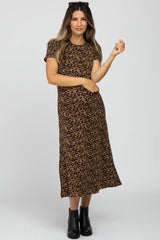 Brown Leopard Print Pocketed Maternity Midi Dress