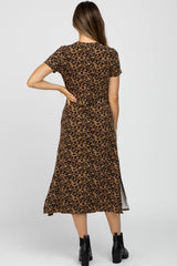 Brown Leopard Print Pocketed Maternity Midi Dress