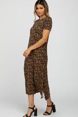 Brown Leopard Print Pocketed Midi Dress