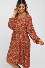 Rust Floral Long Sleeve Dress