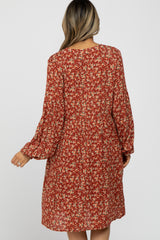 Rust Floral Long Sleeve Dress