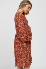 Rust Floral Long Sleeve Maternity Dress