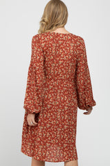 Rust Floral Long Sleeve Maternity Dress