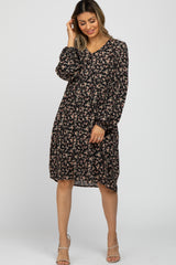 Black Floral Long Sleeve Maternity Dress