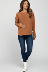 Rust Waffle Knit Round Hem Maternity Top