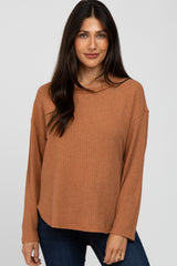 Rust Waffle Knit Round Hem Maternity Top