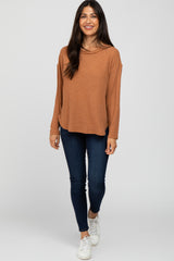 Rust Waffle Knit Round Hem Top