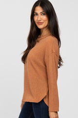 Rust Waffle Knit Round Hem Top